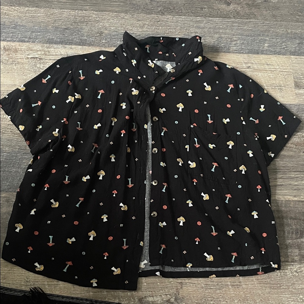 No Boundaries Black Kids Shirt with Mushroom Print